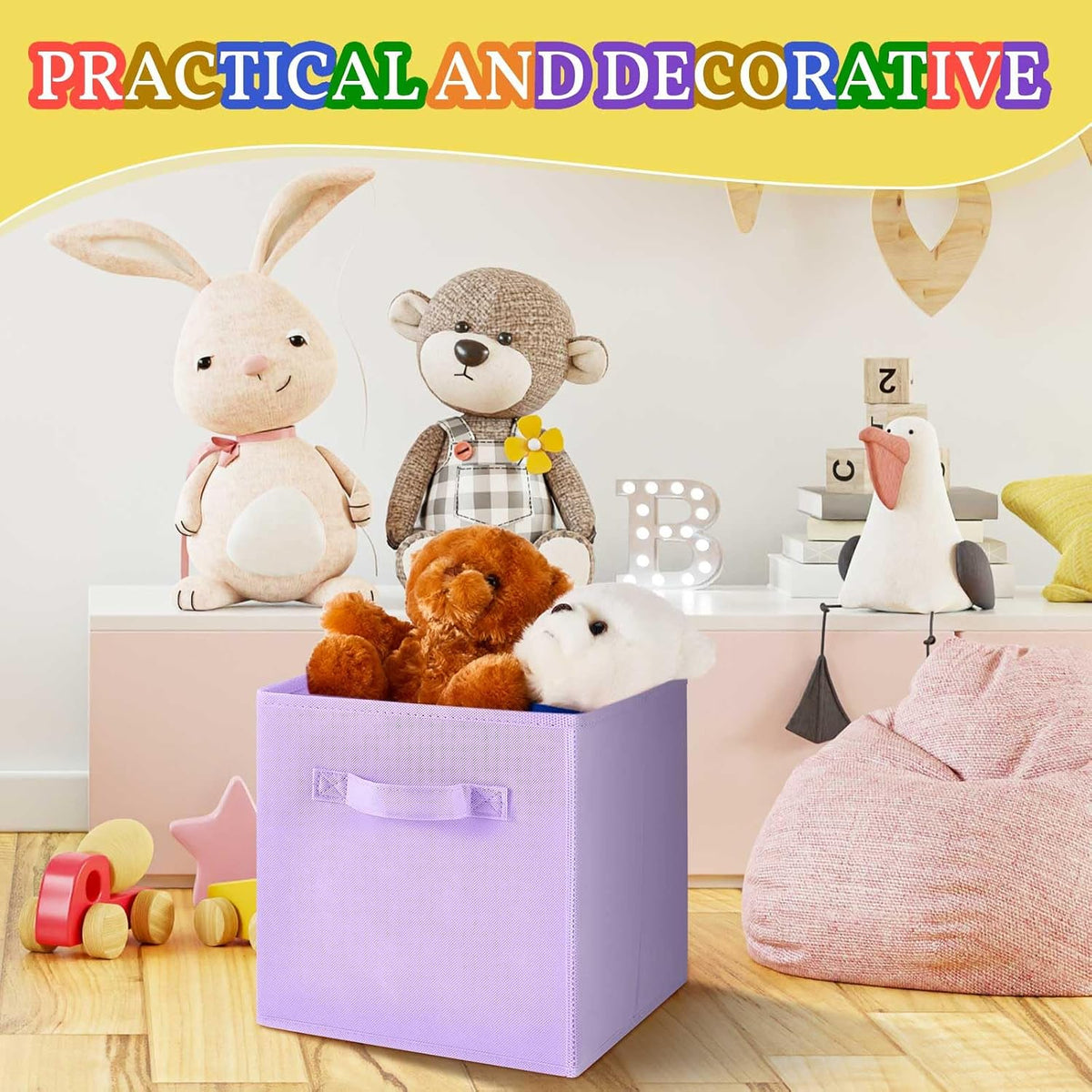 Yinder 4 Pcs Cube Storage Bin Pink Purple 10.5''x10.5''x11'' Storage Cubes