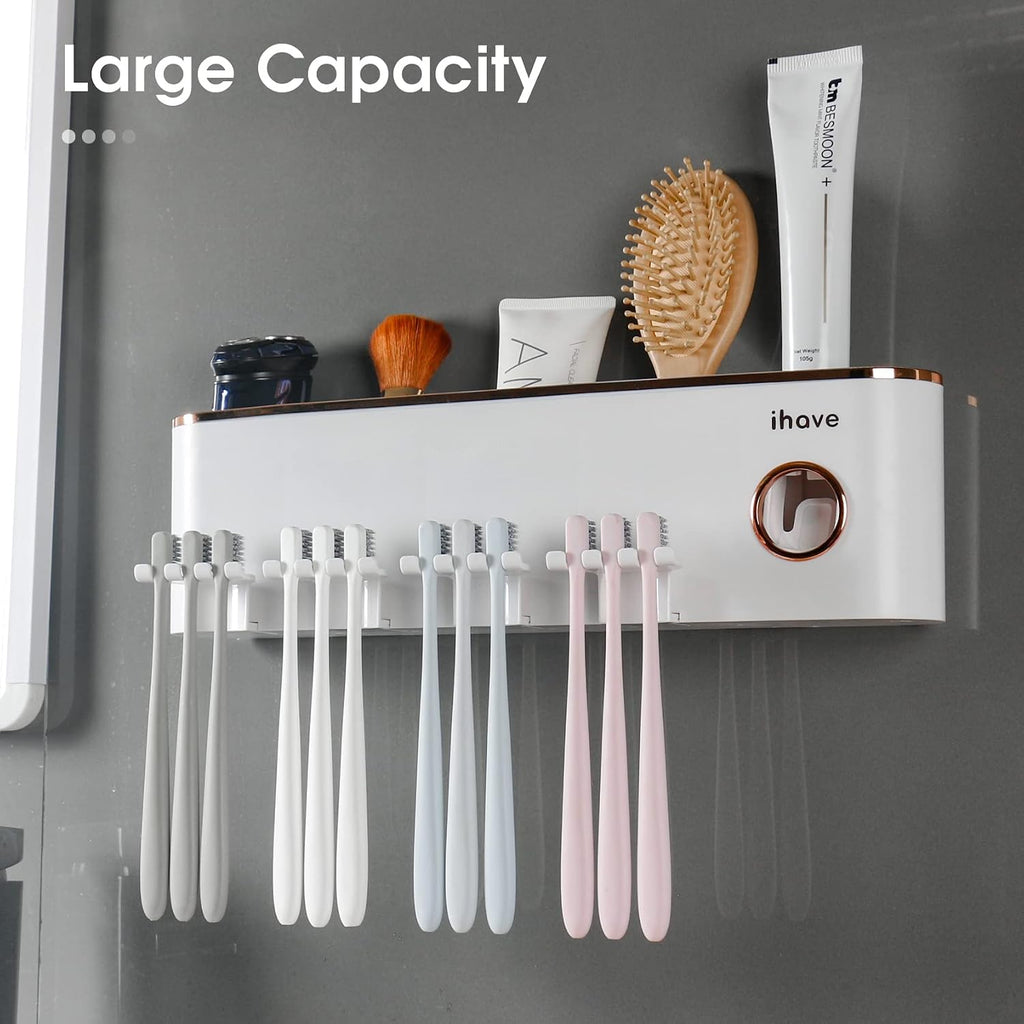 iHave Toothbrush Holders for Bathrooms Wall Mounted with Dispenser & 4 Cups