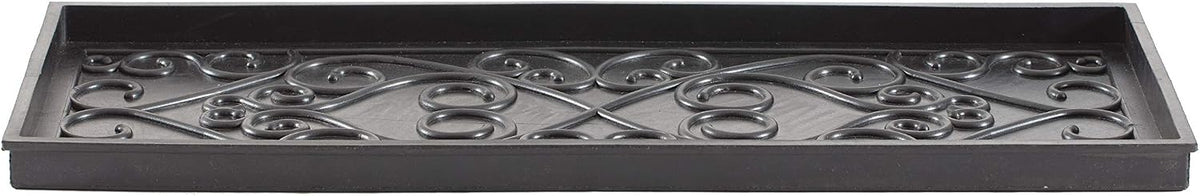 Anji Mountain Rubber Boot Tray with Coir, Fits 3 pair (34.5” wide), Blue & Ivory Insert