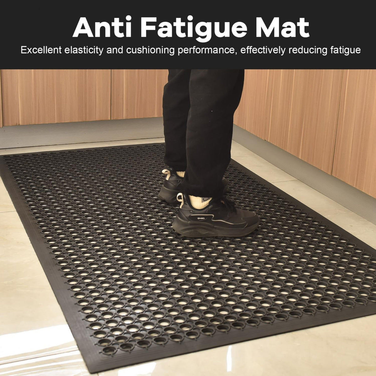 58" X 35" Rubber Mat with Drainage Black Anti-Slip Outdoor Door Mat