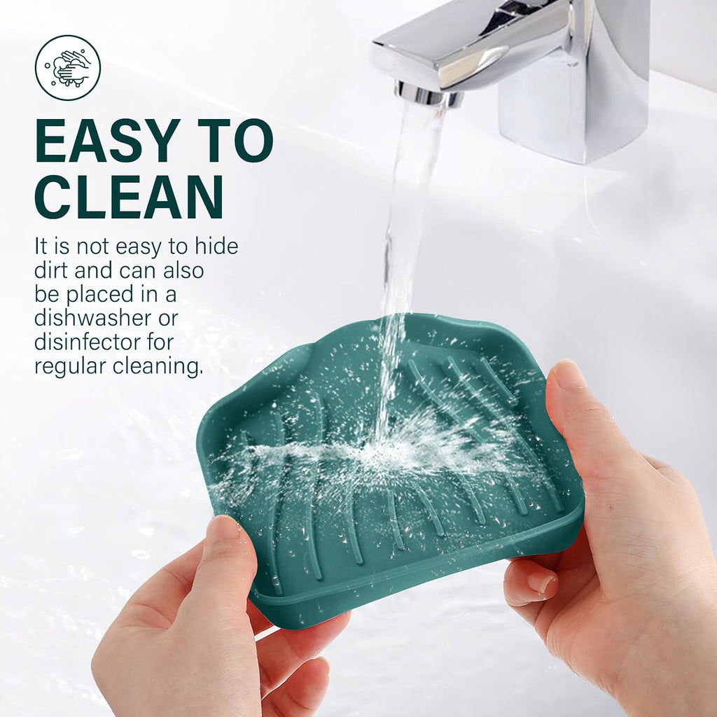 Silicone Soap Dish with Drain, SAISN Kitchen Soap Tray for Shower 2 Pack Self Draining Soap Dish Soft Bathroom Soap Holder for Kitchen Sink Flexible Portable Soap Saver, Green
