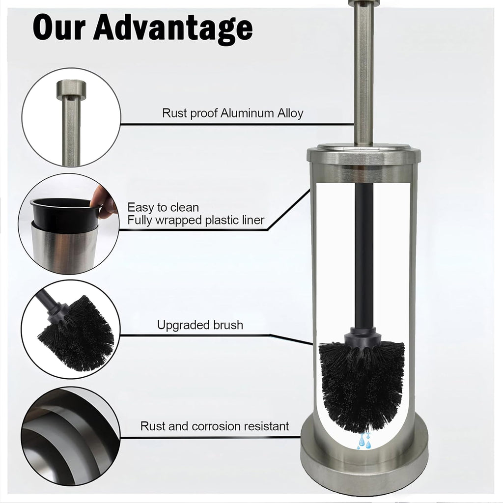 Brushed Nickel Toilet Bowl Brush with Holder, Durable Bathroom Cleaning Tool, Modern Design for Easy Toilet Maintenance, Bathroom Cleaner Brush for Efficient Cleaning and Hygiene