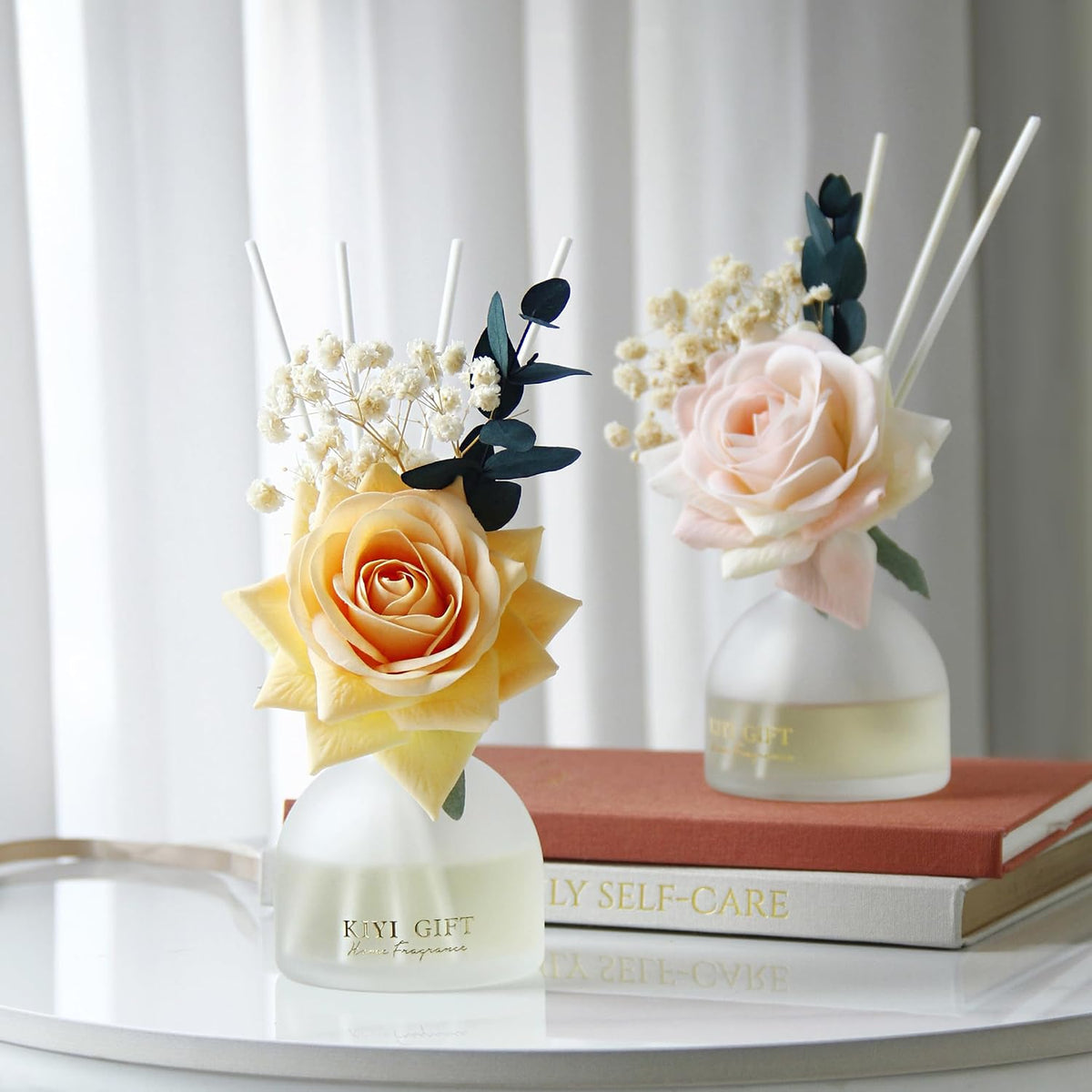 Reed Diffuser Set, 4.06 oz Scent Diffuser with 6 Sticks, Home Fragrance, Reed Diffuser for Bathroom Shelf Decor, Gardenia White Tea