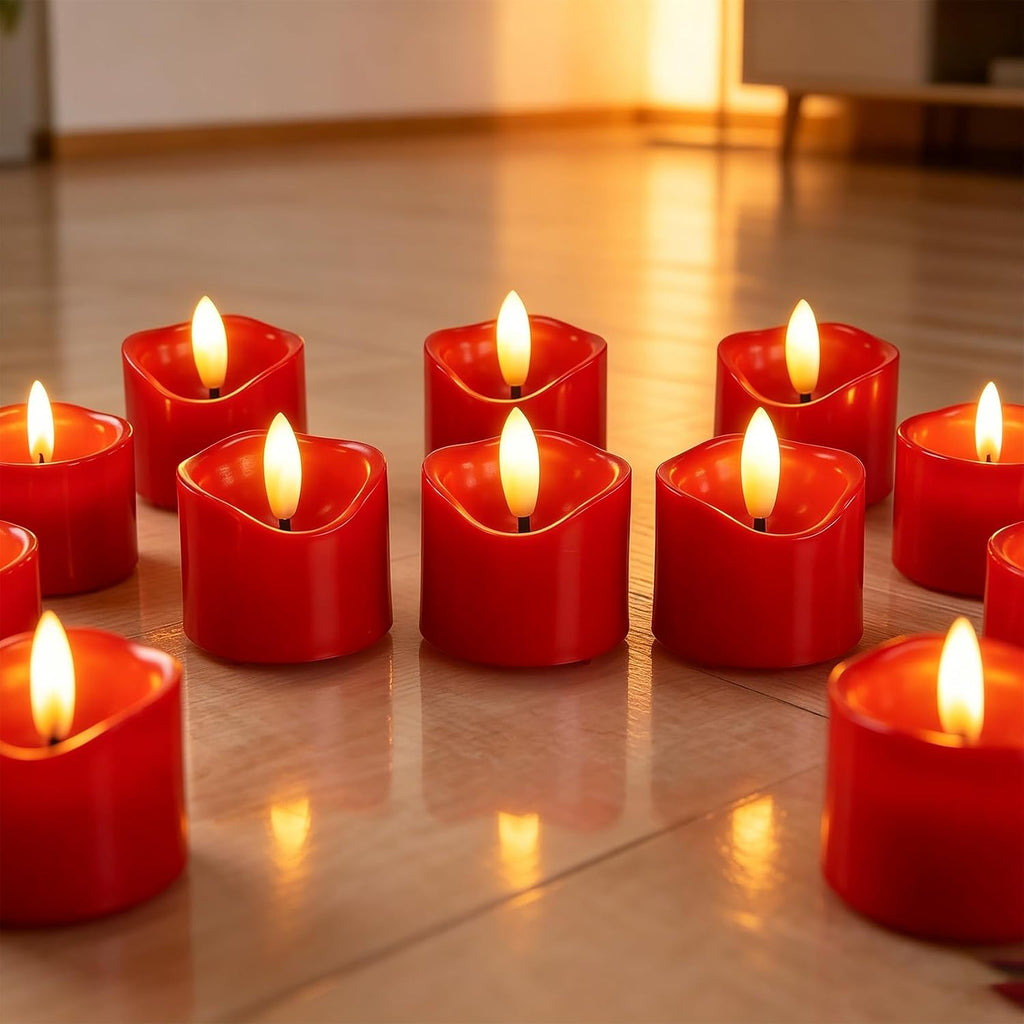 12 PCS Battery Operated Votive Candles Flameless Tealights, Red