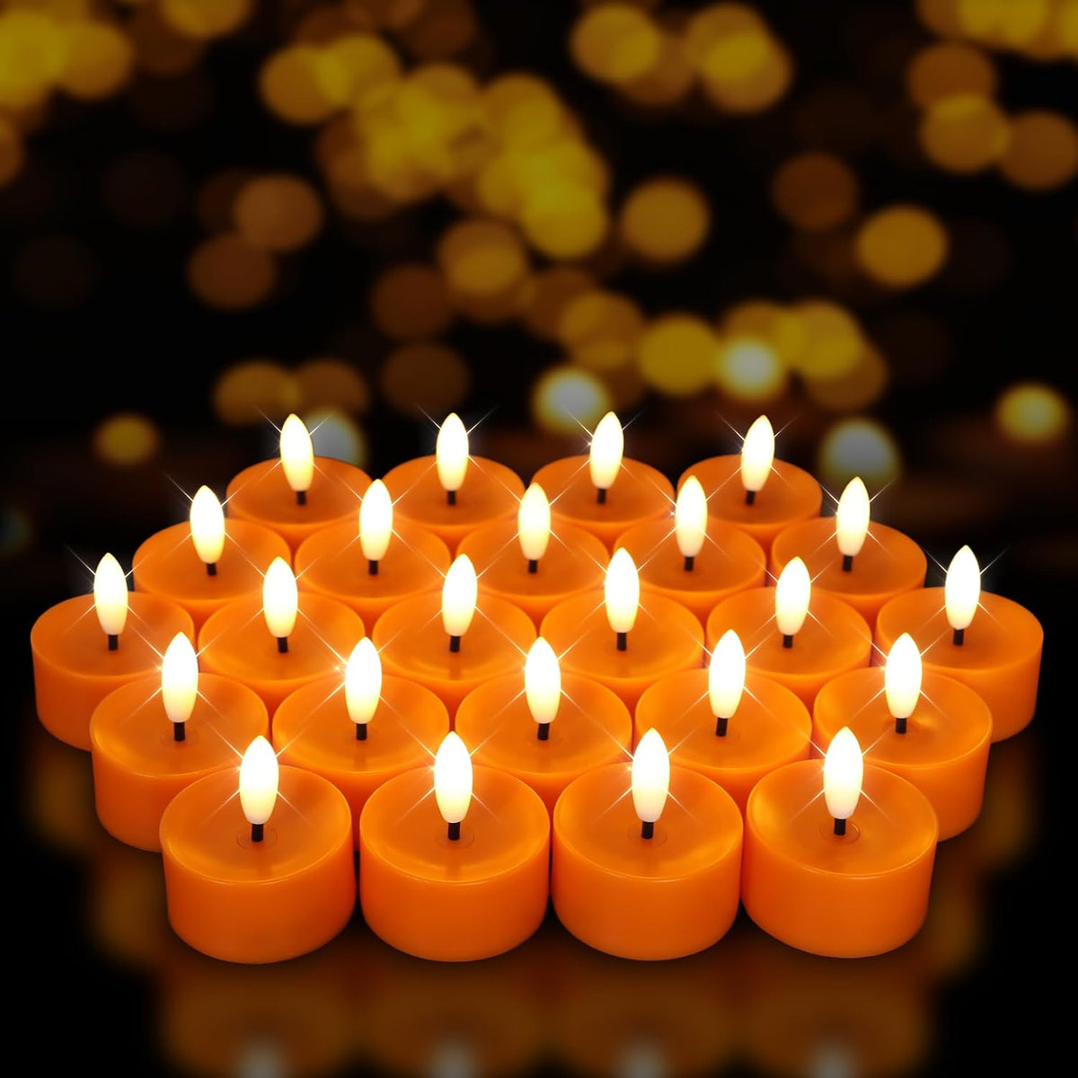 24 Pack Orange Flameless Tea Lights Candles Battery Operated LED Tealights
