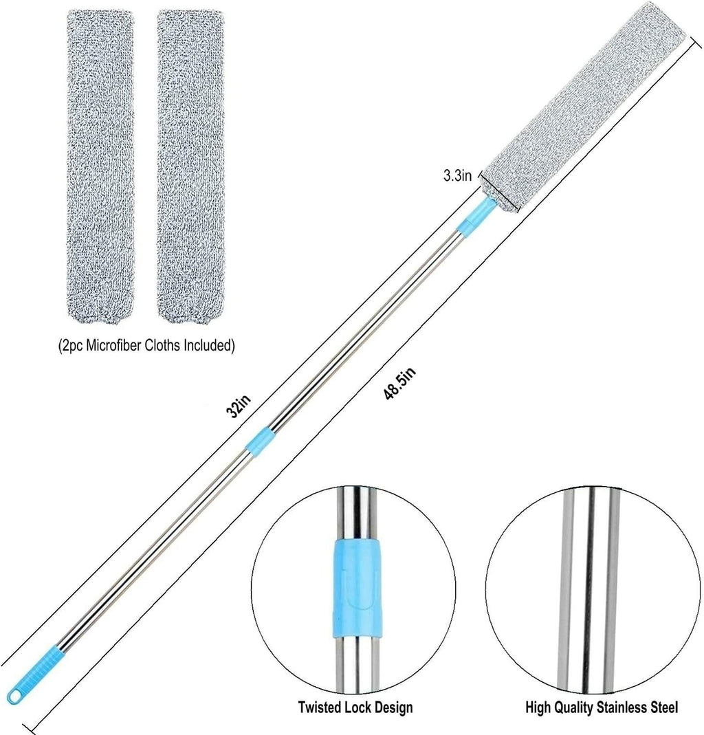 Retractable Gap Dust Cleaner Under Appliance Microfiber Duster Dust Brush with Extension Pole (36 to 49 inches) Cleaning Duster for Bed High Ceilings Furniture Bottom Household Gap Duster Gray