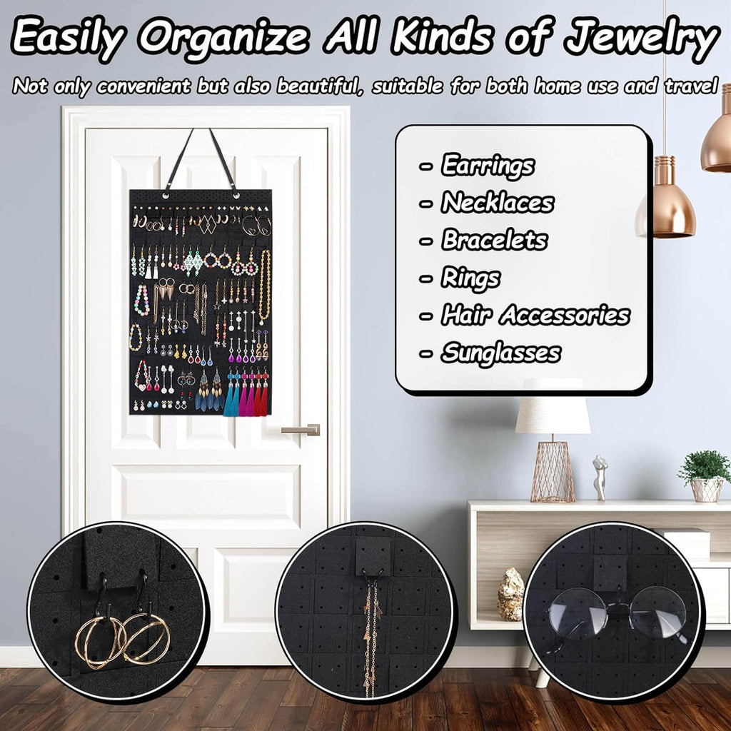 Caffox Hanging Earring Holder, Large Earring Organizer with 20Pcs Extra Hooks for Earrings, Necklaces, Bracelets, Jewelry and Sunglasses, Wall Earring Display for Home, Holds Up To 300 Pairs