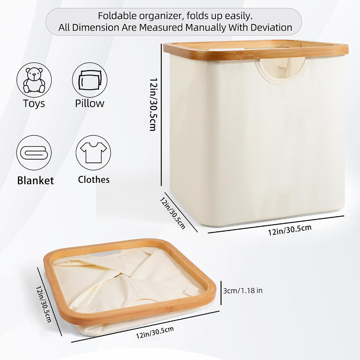 Cube Storage Bin 12 Inch -2 Pack,Collapsible Cube Storage Organizer with Handles,Fabric Storage Bins for Cubes Storages,Square Baskets for Organizing,Storage Bins for Shelve