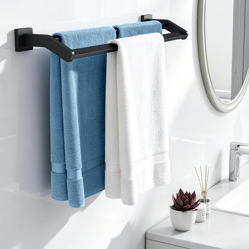STWWO Double Towel Bar for Bathroom Wall Mounted, 24 Inch, Matte Black