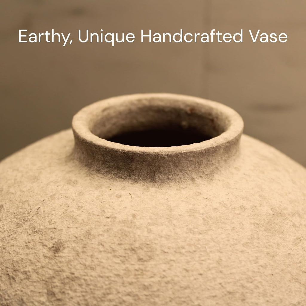 Handemade Large Round Vase for Centerpieces, White Farmhouse Rustic Vase