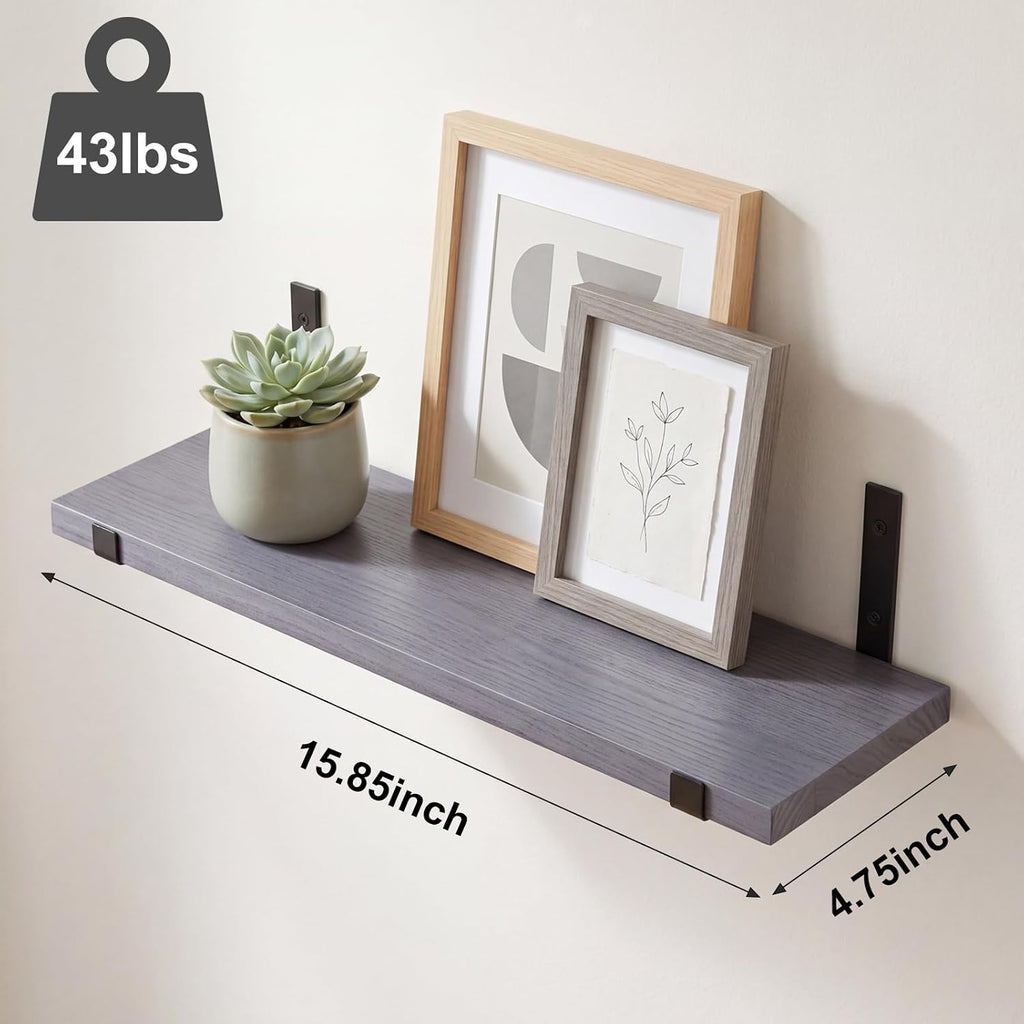 Fixwal Width 4.75 Inches Floating Wall Shelves, Set of 5, Grey
