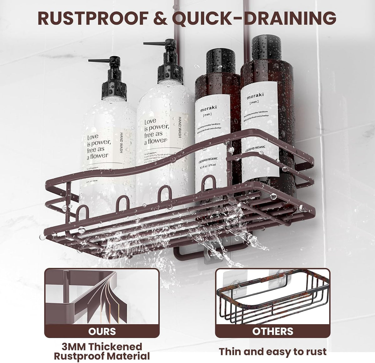 Rustproof Shower Caddy Hanging with Soap Holders for Bathroom, Bronze