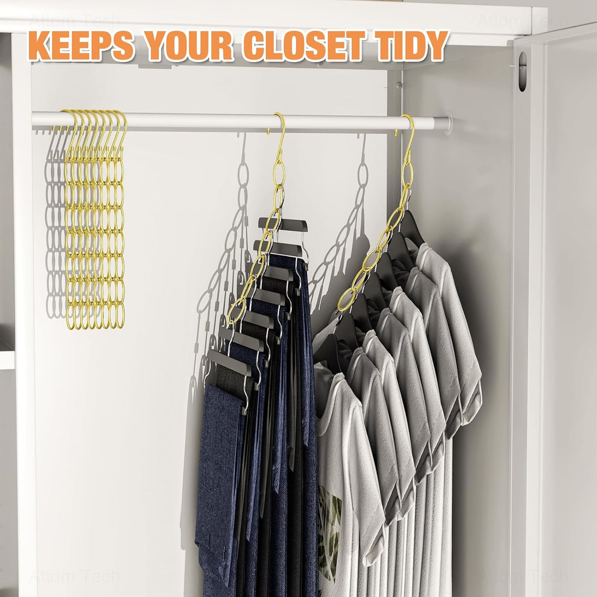 NiHome Clothing Chain Hangers 10-Pack, Space Saving Metal Closet Organizer