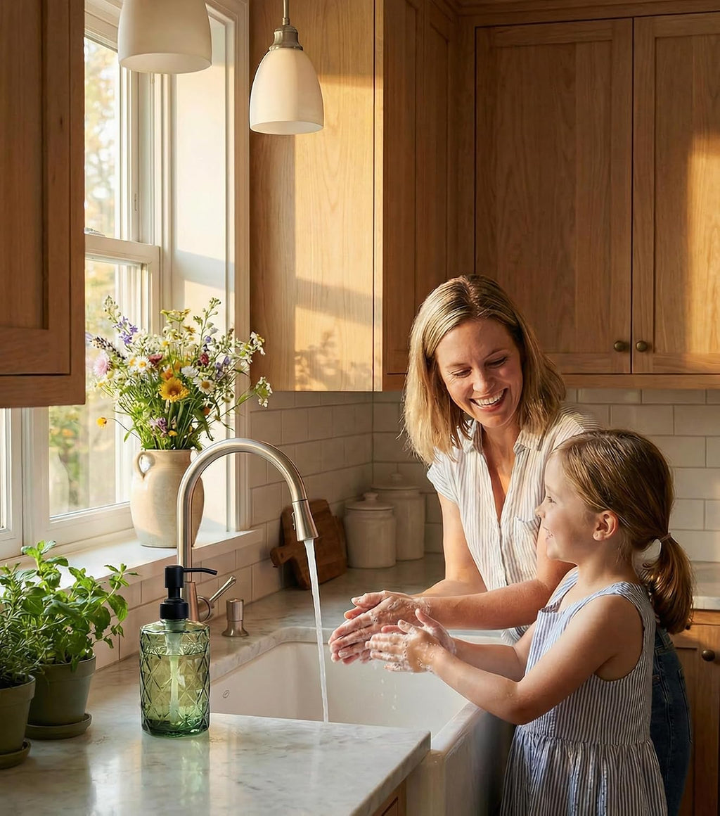 JASAI Forest Green Glass Soap Dispenser with Black Rustproof Pump