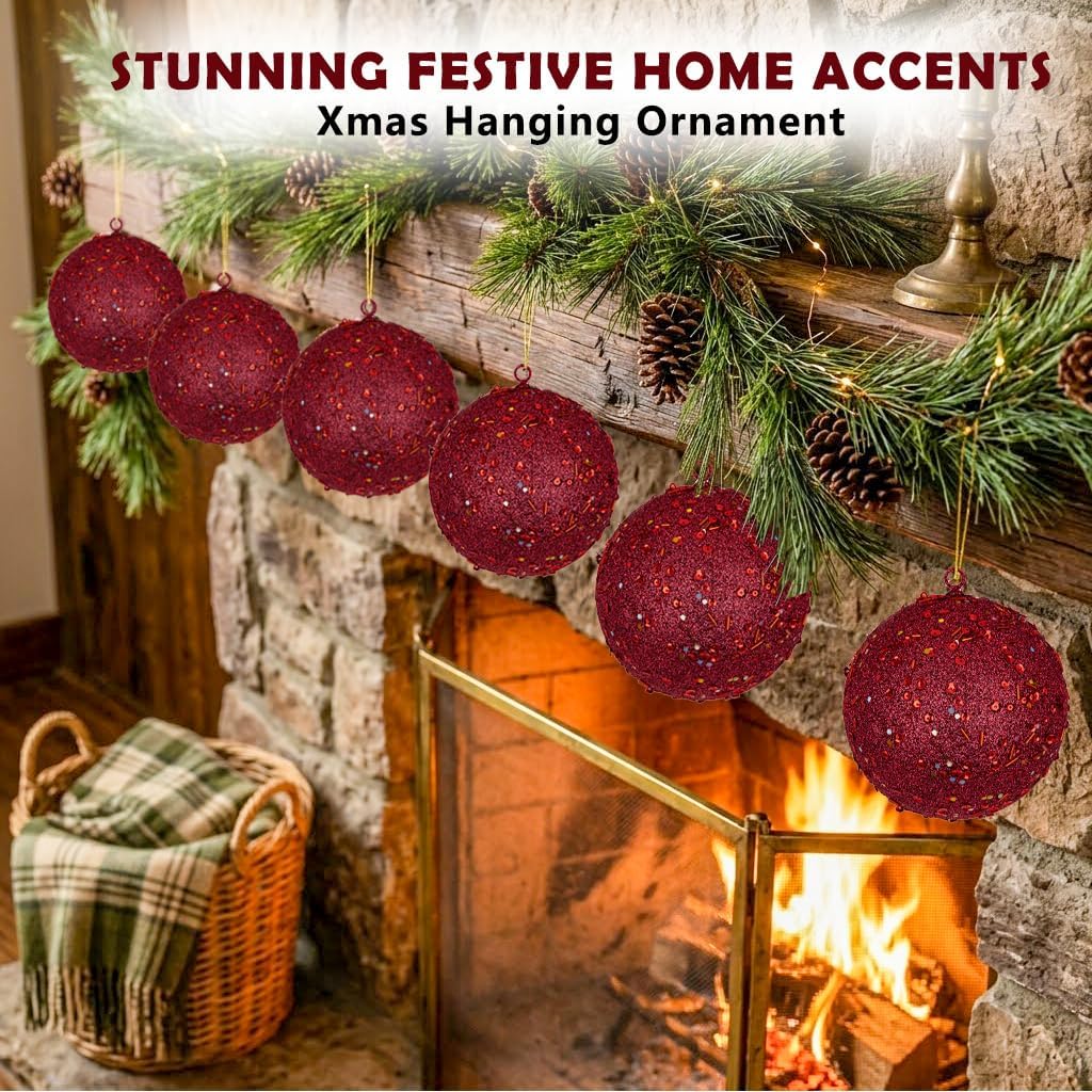 4Pcs 4.7" Large Red Christmas Balls Ornaments for Christmas Trees