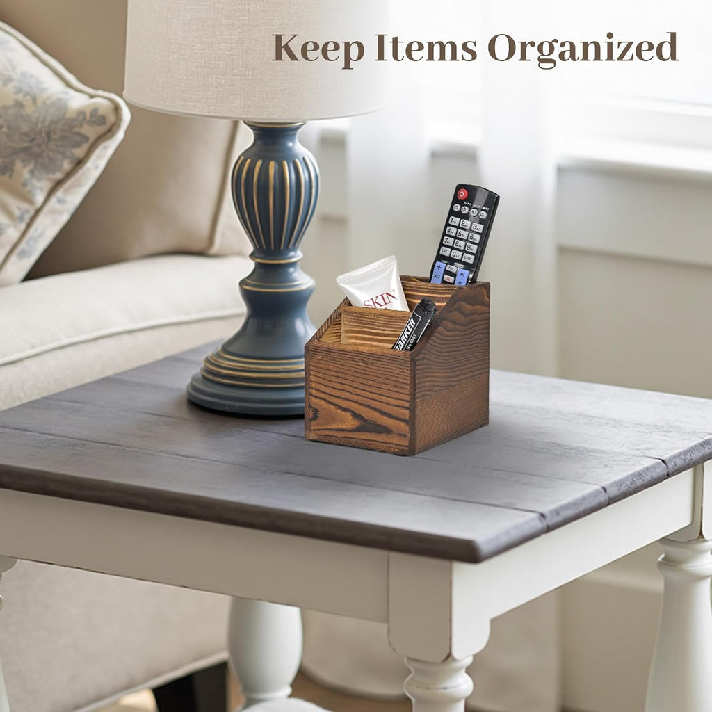 Wooden TV Remote Control Holder, 3-Slot TV Remote Caddy (Brown)