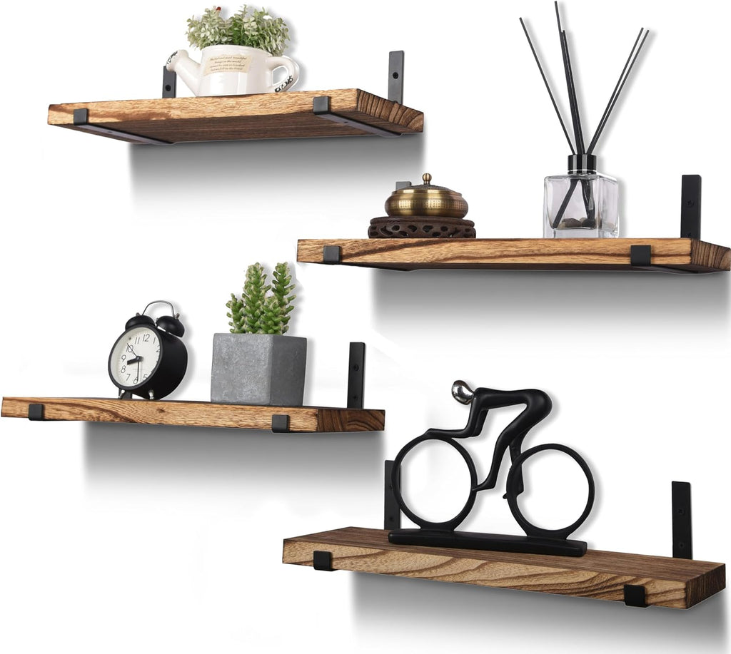 Rustic Wood Floating Shelves Farmhouse Wooden Wall Shelves for Bathroom Bedroom Living Room Kitchen Office Set of 4 Light Brown 17 Inch
