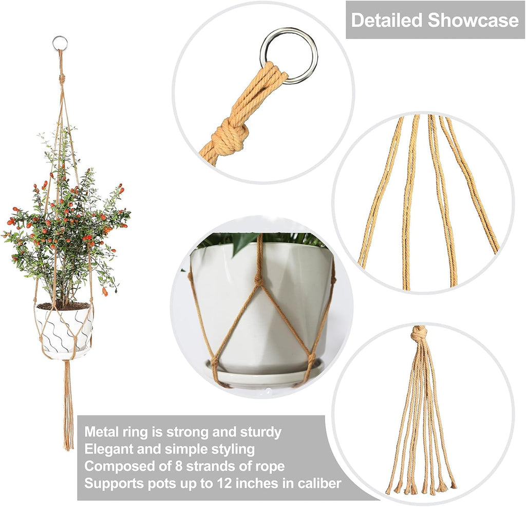 3 Pack Macrame Plant Hanger Indoor, 35 41 47 Inch Handmade Boho Hanging Planter Basket with Screw Hooks S-Hooks and Extension Rope for Indoor Plants Home Decor (POTS NOT Included) (Brown)