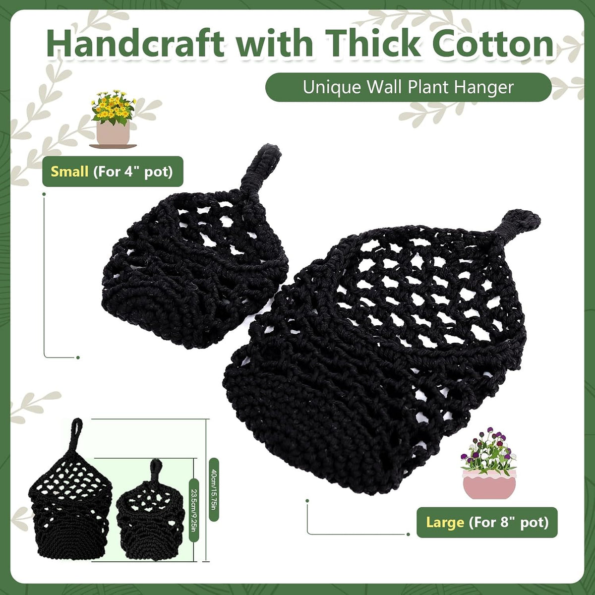 Macrame Wall Plant Hanger, Small Hanging Planter Basket Holder, Wall Planters for Indoor Plants, for Up to 4 Inch Pot (Black, 4-Inch)