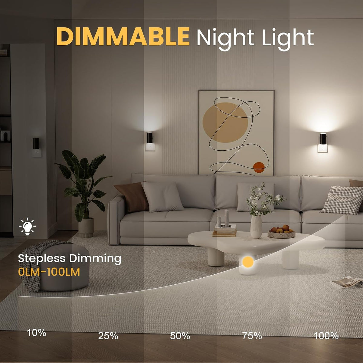 VOLISUN Night Lights Plug into Wall, Dimmable LED Nightlight with Dusk to Dawn Light Sensor, 0-100LM Adjustable Brightness, 3 Color Temperatures, Compact Size Black 4 Pack for Hallway,Bedroom,Bathroom