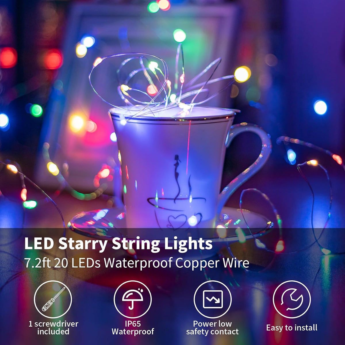 Multicolor Fairy String Lights Battery Operated Fairy Lights Firefly Lights LED Starry String Lights 7.2ft 20 LEDs Silvery Copper Wire for Christmas DIY Decoration Wedding Party (6 Pack)