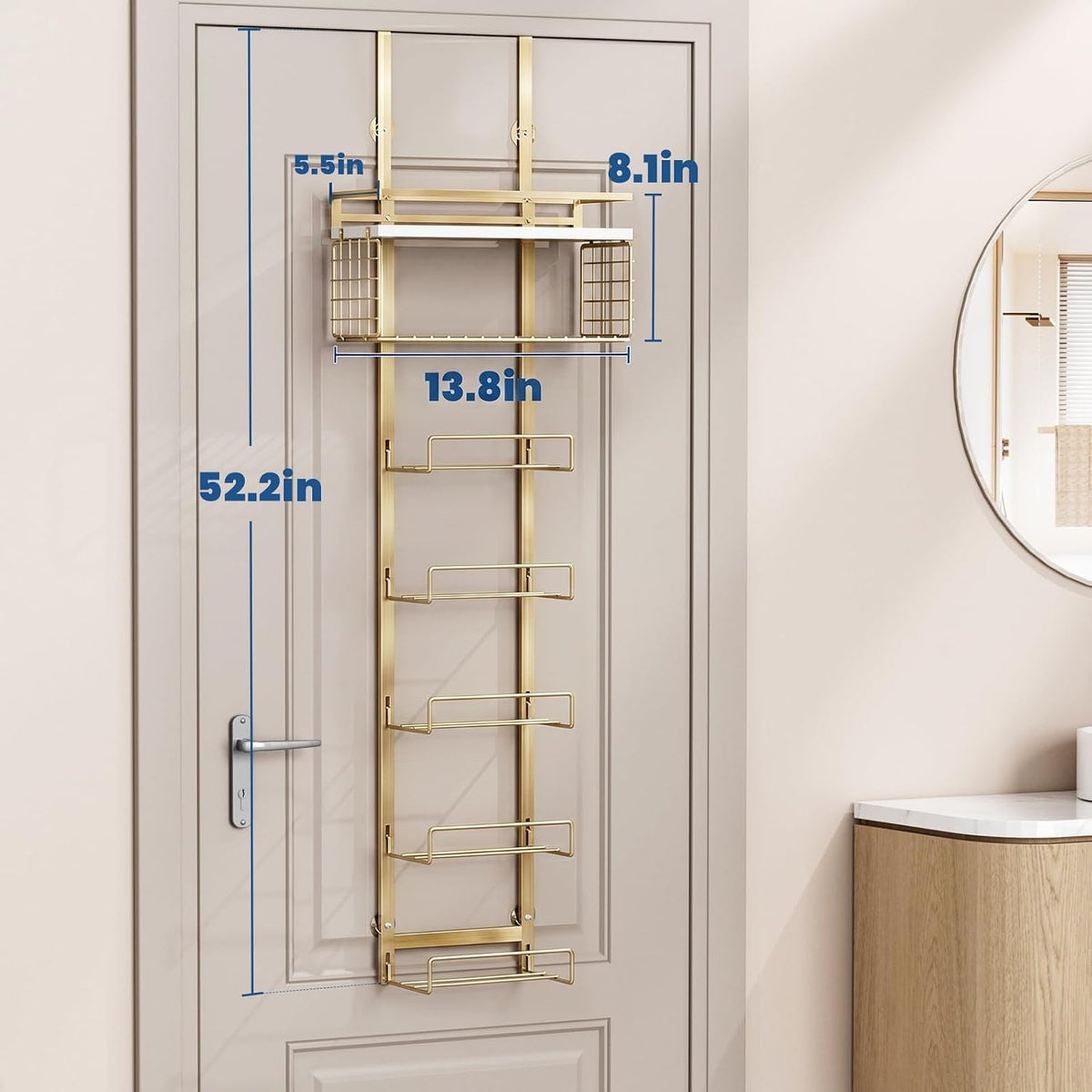 Aetyord Towel Racks for Bathroom Over The Door Towel Racks Towel Storage Organizer with Metal Shelf Basket for Bathroom Rv Camper (7-Tier Gold)