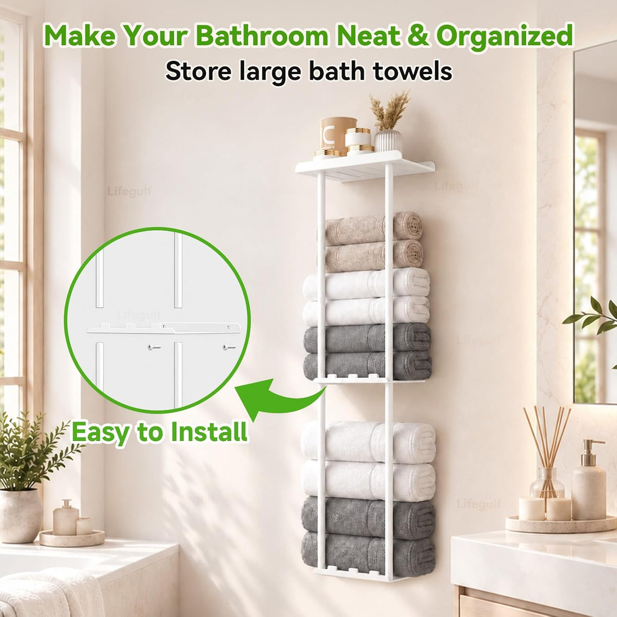 3-Tier Wall Mounted Towel Rack for Bathroom Storage, White