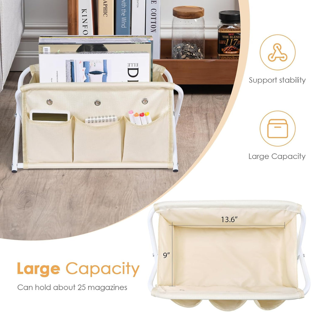 KEEGH Magazine Holder, Installation-Free Magazine Basket with 3 Pockets