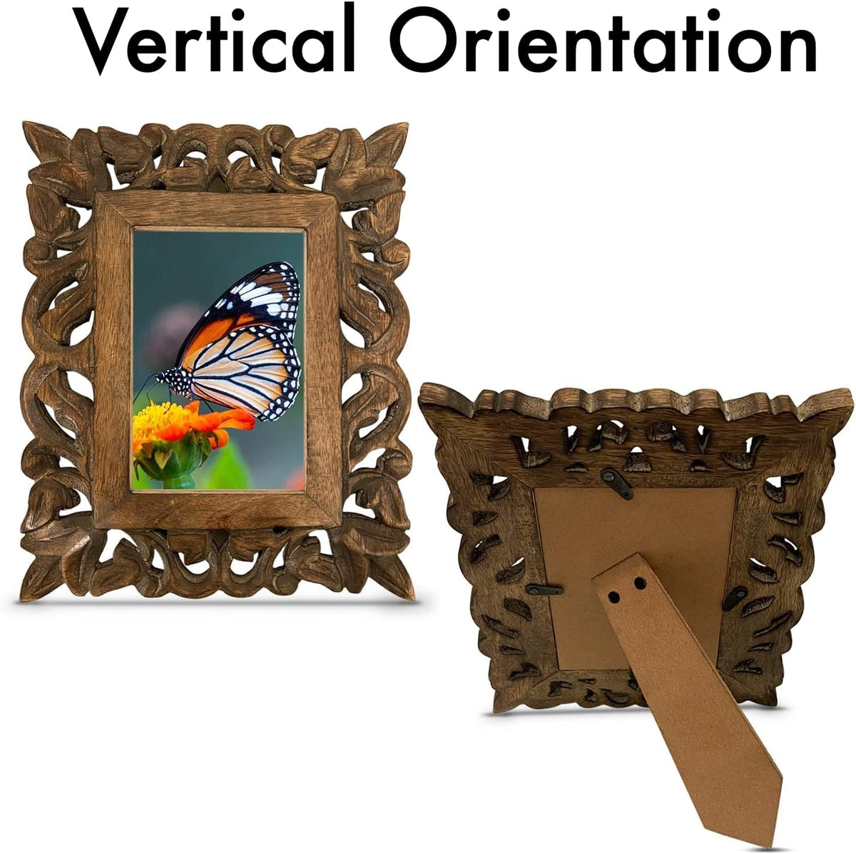 Hand Carved Mango Wood Rustic 4x6 Picture Frame with Real Glass - Aesthetic Vintage Wood Frame for Tabletop Use - Rustic Home Decor Perfect for Your Memories