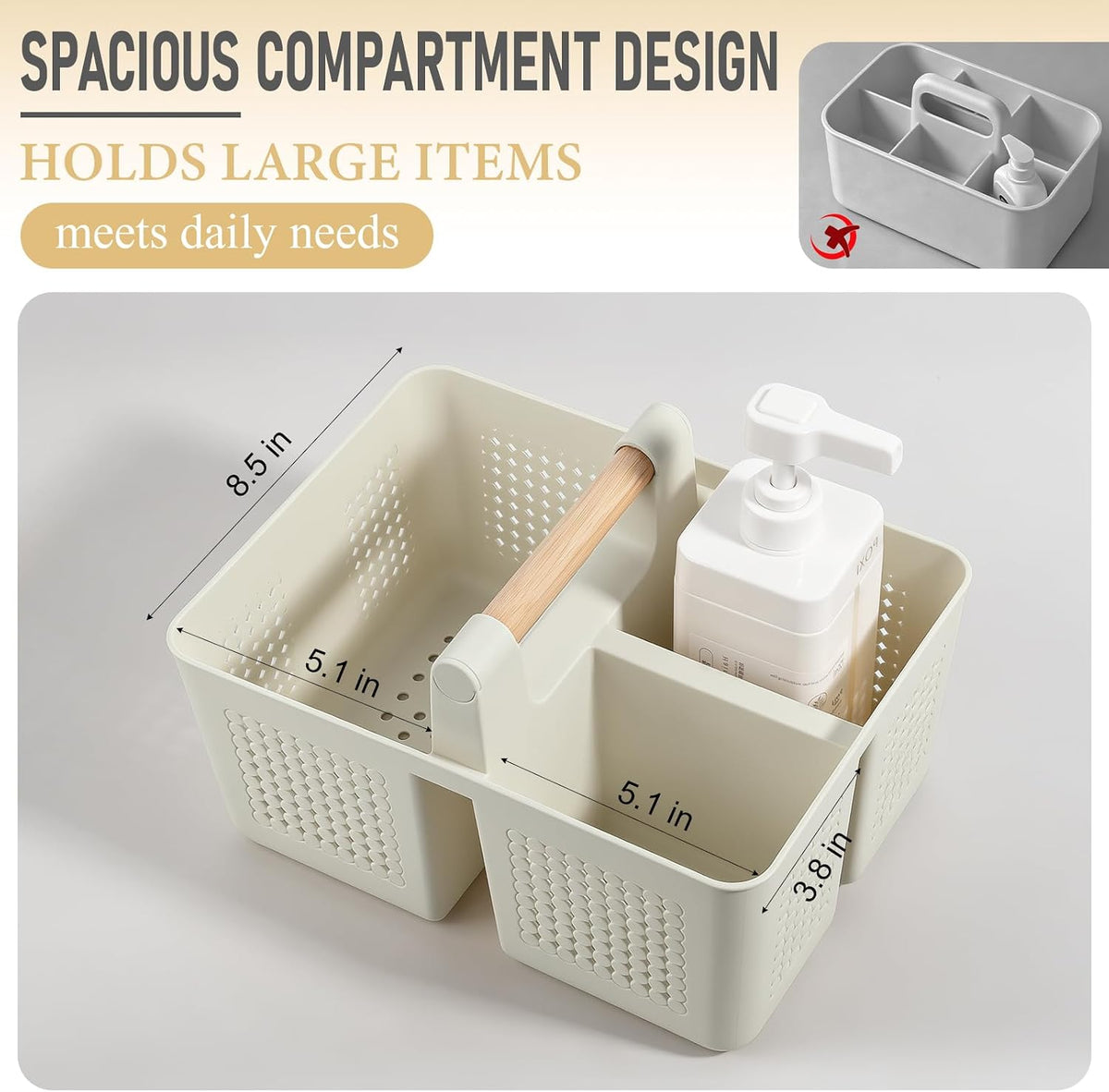 Portable Shower Caddy Basket Plastic Caddy Organizer with Handle Beige