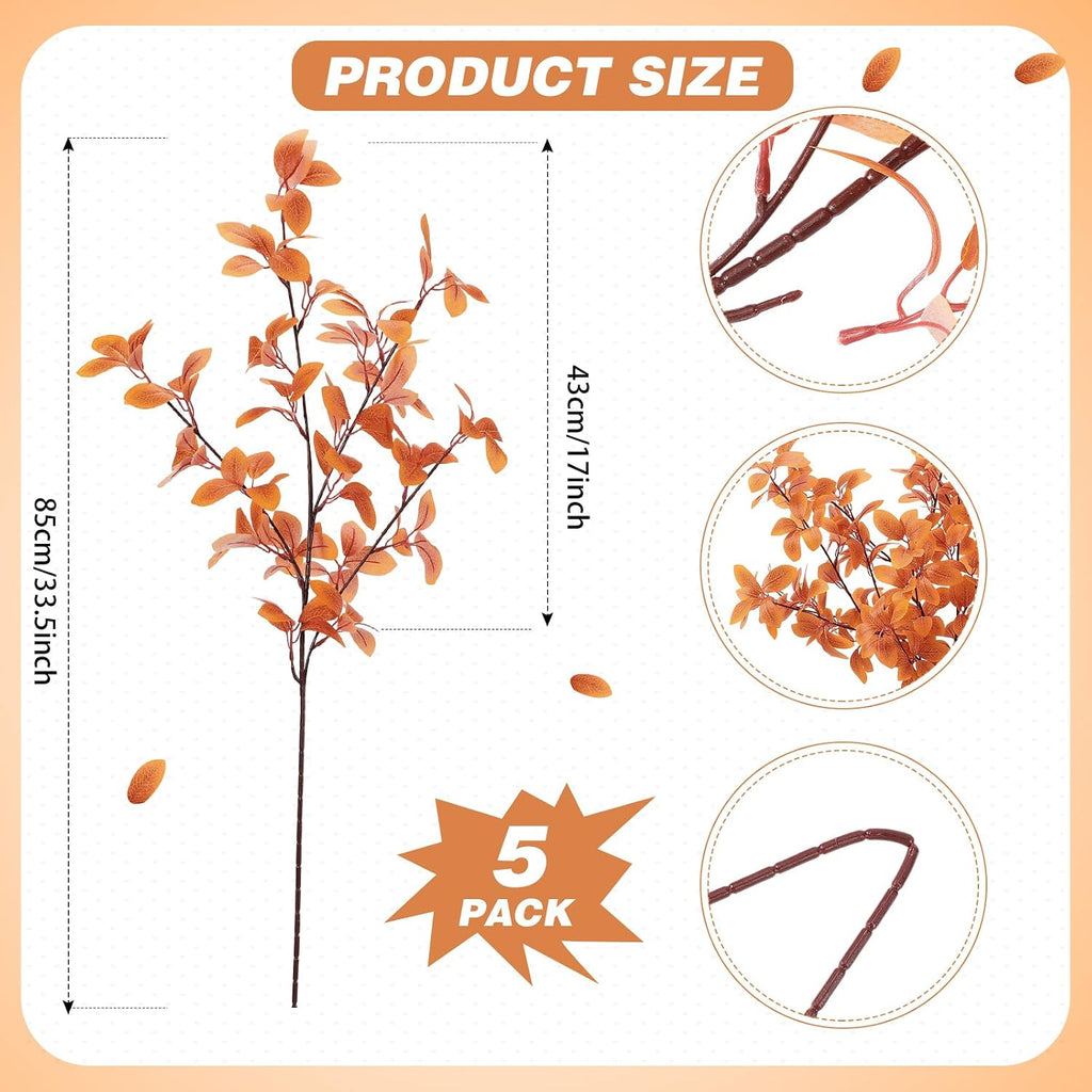 Janinka 5 Pcs Faux Fall Eucalyptus Stems for Vases Farmhouse, Brown