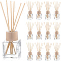 12 Set Reed Diffuser Bottle Empty Fragrance Glass Diffuser Bottles Refillable Diffuser Bottles Set with Wooden Caps Rattan Sticks 50ml 1.7 Oz Glass Jars for Home