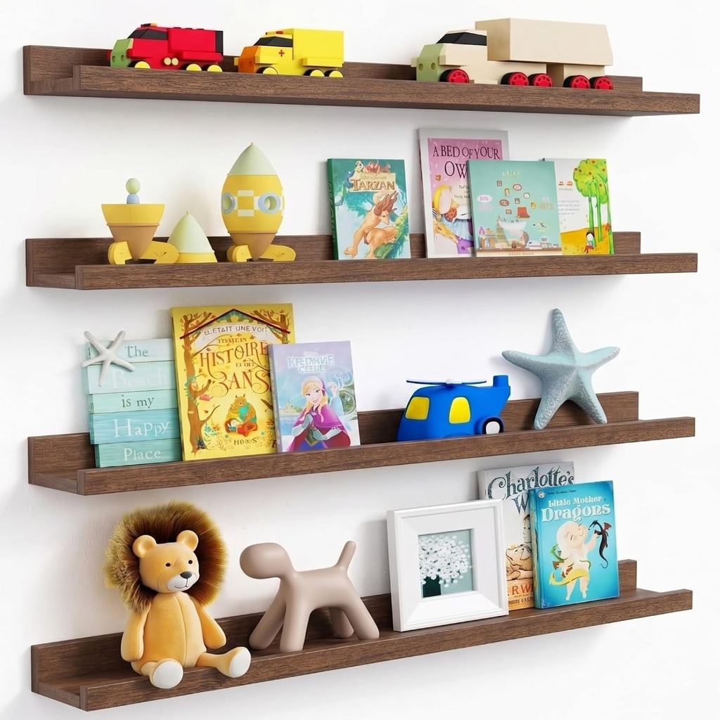 36 Inch Picture Ledge Shelf 4-Pack, Walnut Floating Shelves for Living Room
