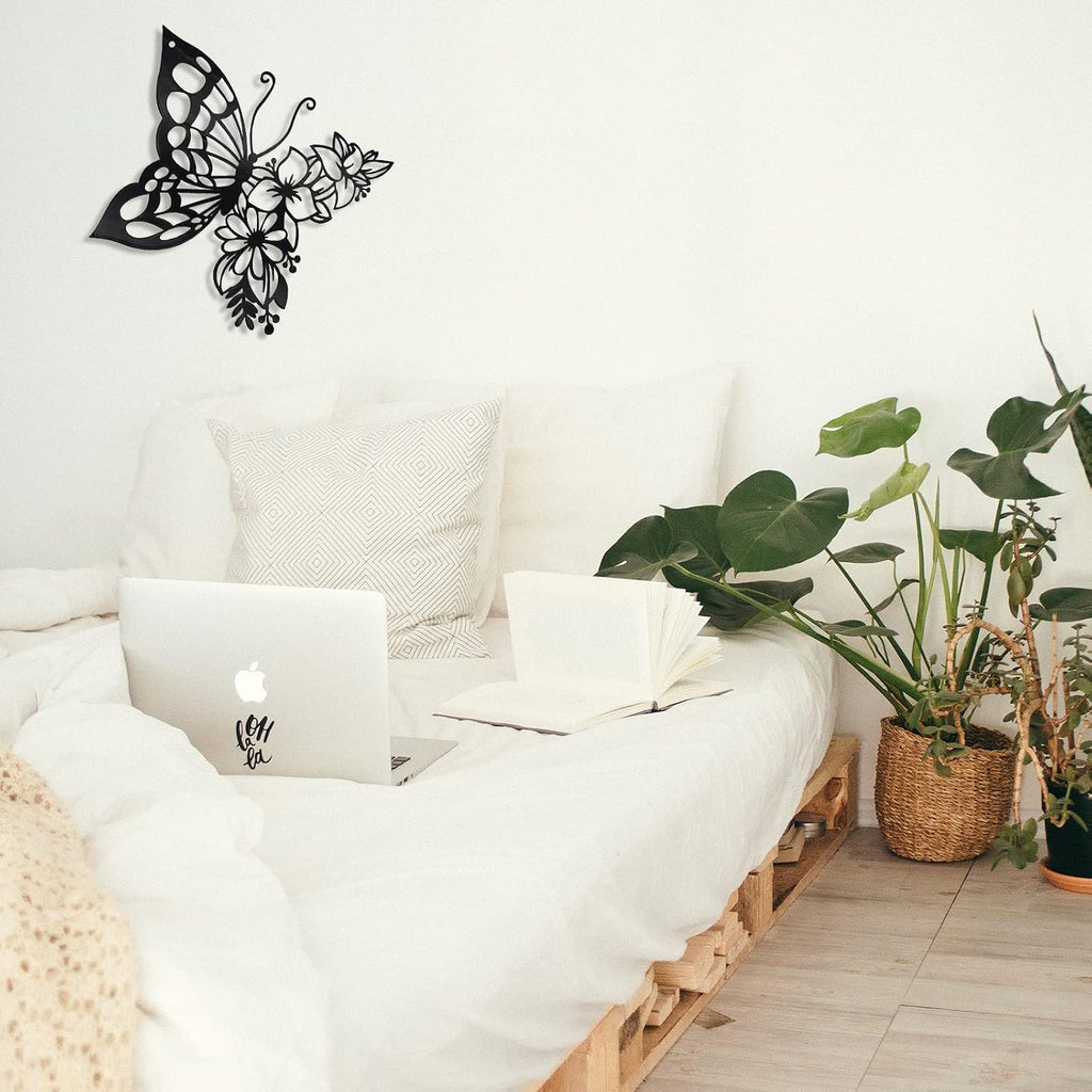 Butterfly Decoration Black Wall Art Boho Hanging Flower Wall Home Decor