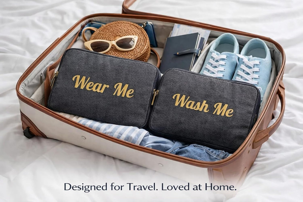 Travel Fanatics Wear Me Wash Me Travel Laundry Bag - 2-Sided Clean and Dirty Clothes Organizer Pouch for Suitcase, Carry-On and Trips