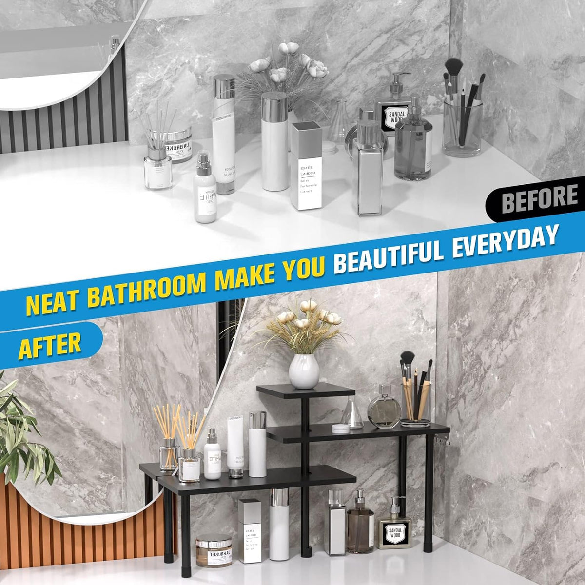 JayRex 3-Tier Bathroom Countertop Corner Shelf Organizer, Black