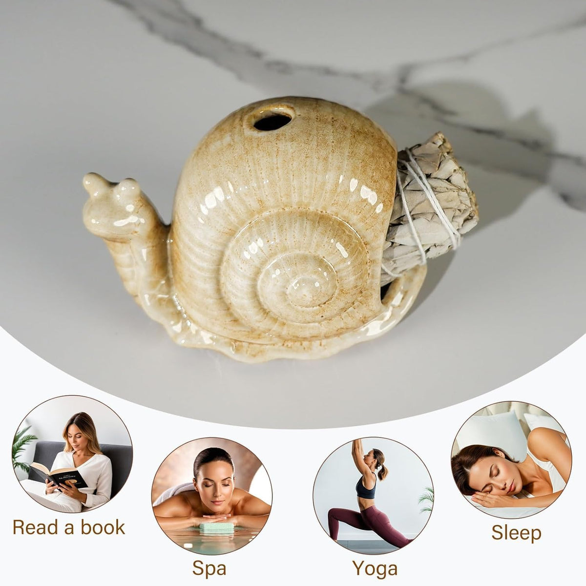 MOUGIGI Handmade Ceramic Snail Palo Santo Holder Chiminea Incense Dish