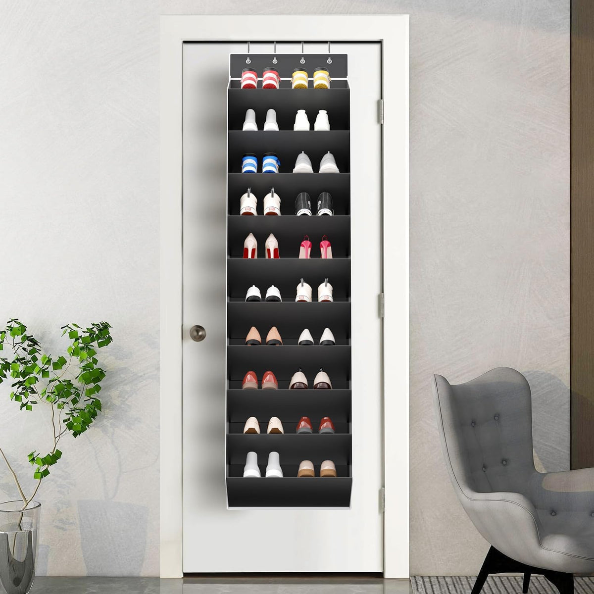 REGELETO 10 Tiers Large Size Over the Door Shoe Organizer Storage, Hanging Shoe Rack for Door with Deep Pockets, Fit 20 Pairs Shoe Organizer Holder for Sneakers and Boots (Black)