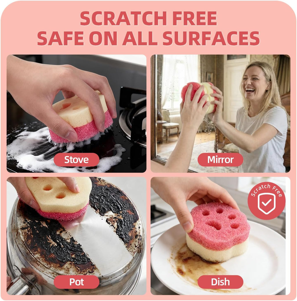 CLEANGOR 6Pcs Scrub Sponges, Dual-Sided Temperature-Controlled Dish Sponges