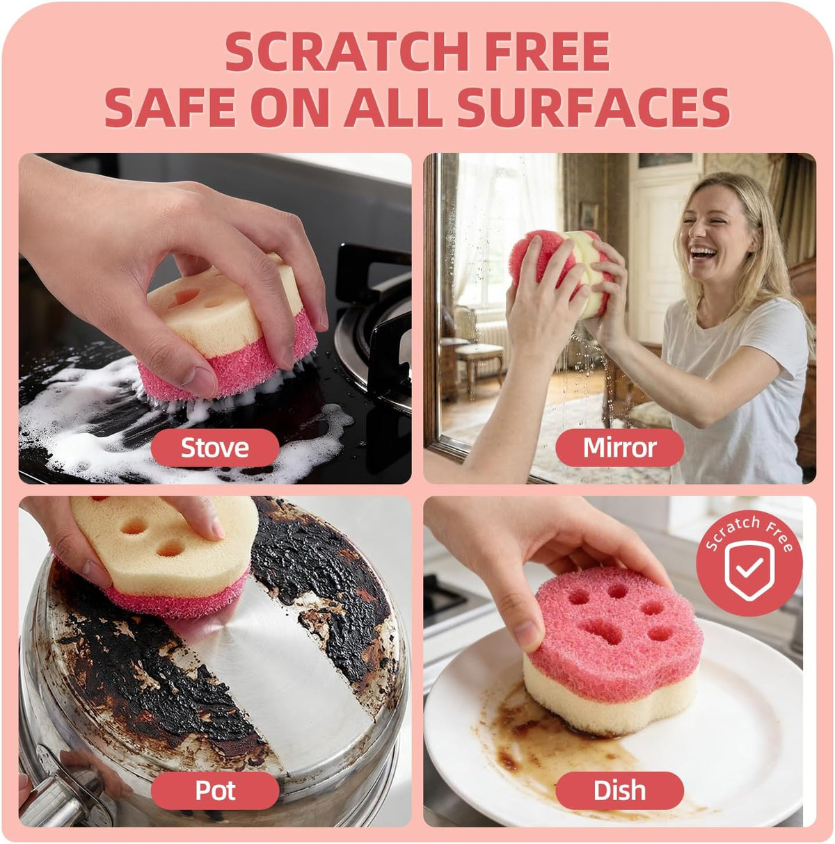 CLEANGOR 6Pcs Scrub Sponges, Dual-Sided Temperature-Controlled Dish Sponges