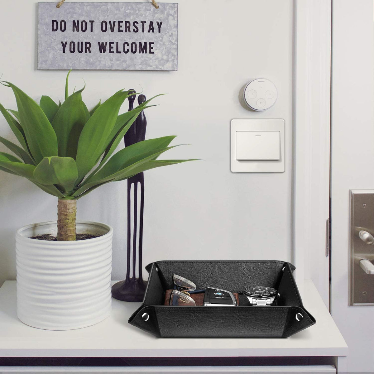 SITHON Valet Tray Desktop Storage Organizer PU Leather Catchall Tray