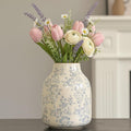 Blue and White Chinoiserie Ceramic Vase Vintage Flower Vase, 7.9in