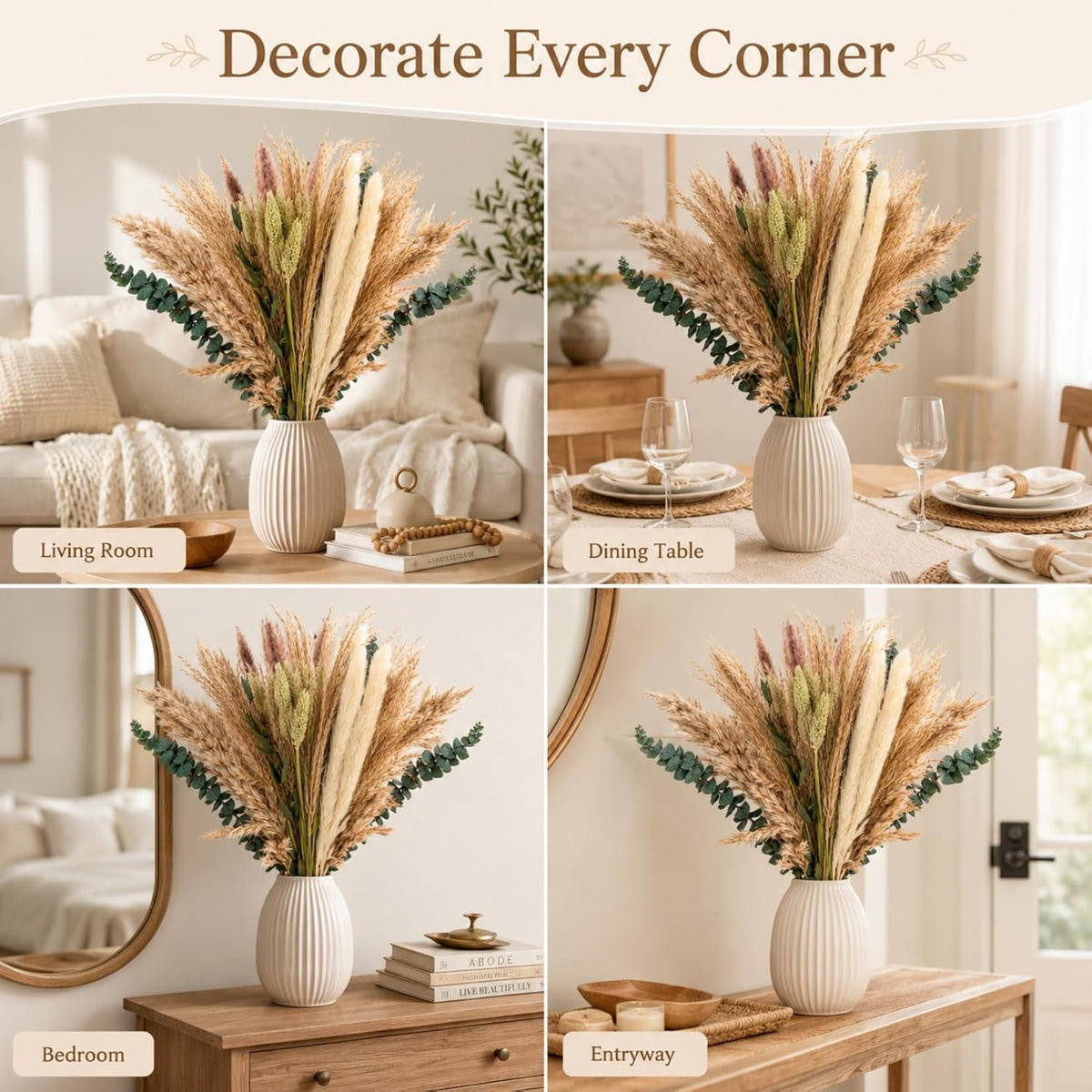 RAINFLOW 35PCS Dried Pampas Grass Decor - 7 Varieties Small Dried Flower