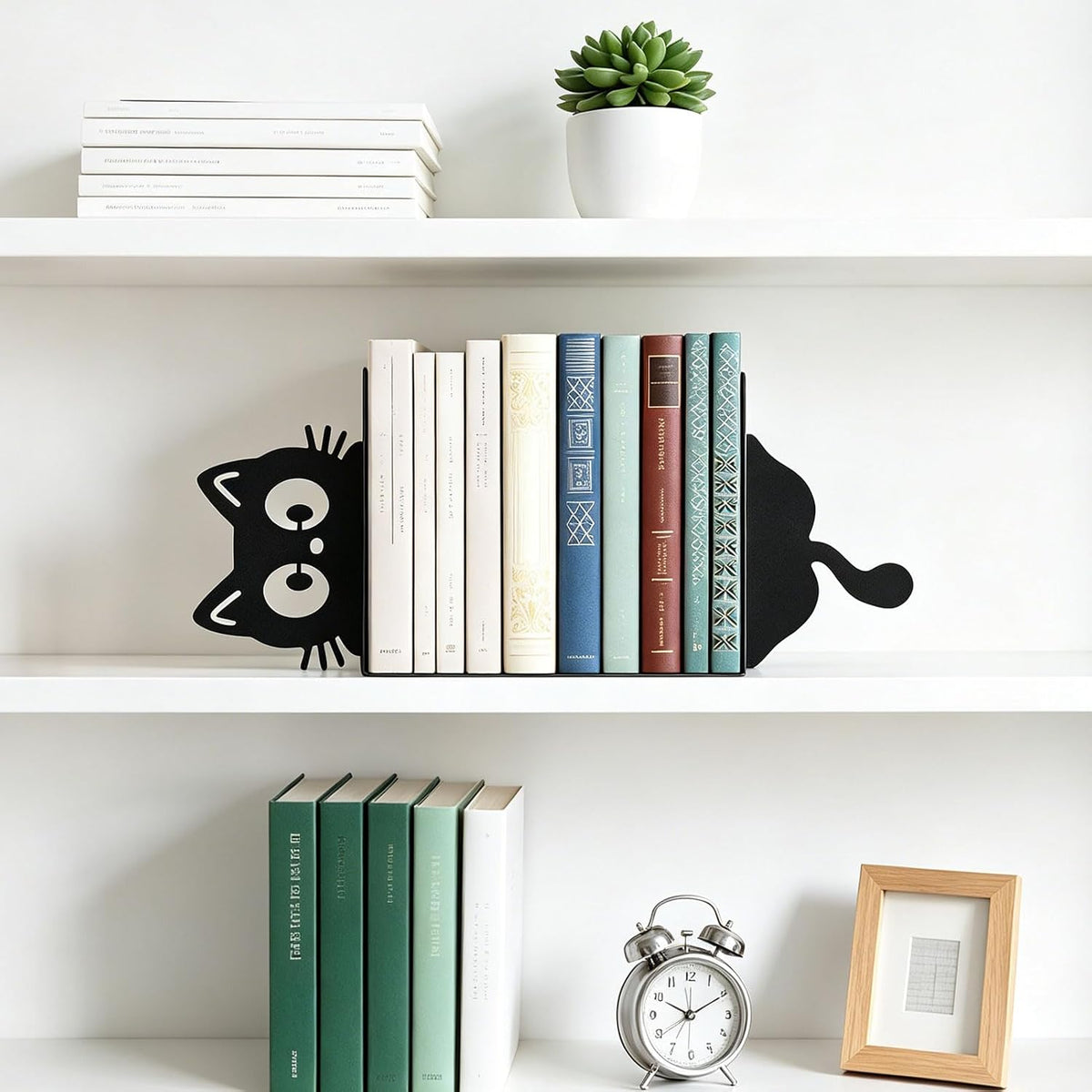 Cat Bookends Set of 2, Peeping Cat Bookends for Shelves Decorative