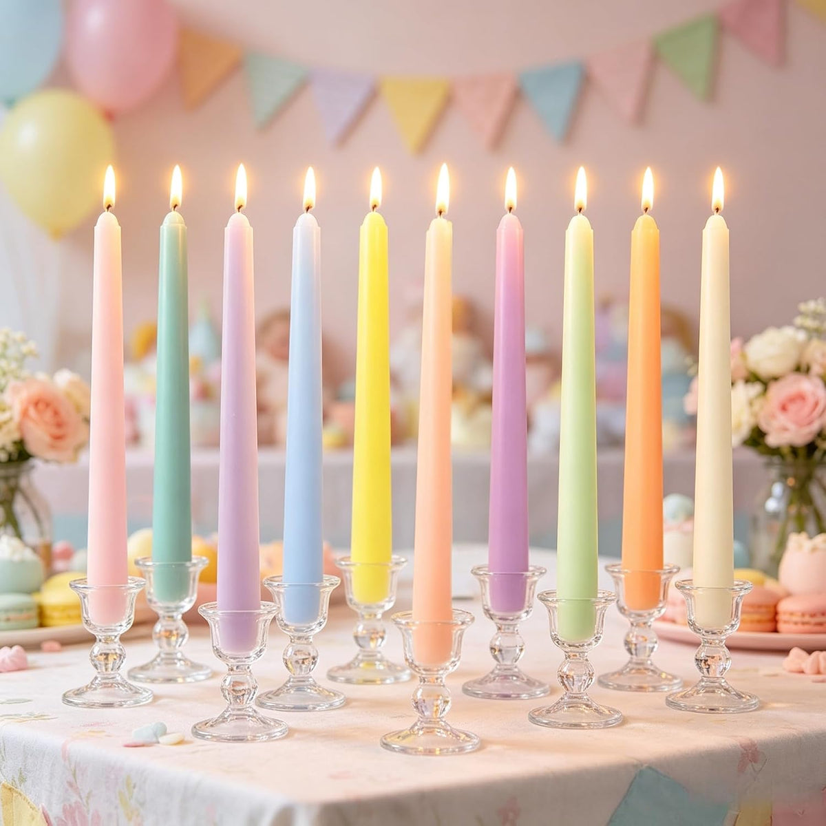 10 Inch Unscented Pastel Smooth Taper Candles for Home Decor