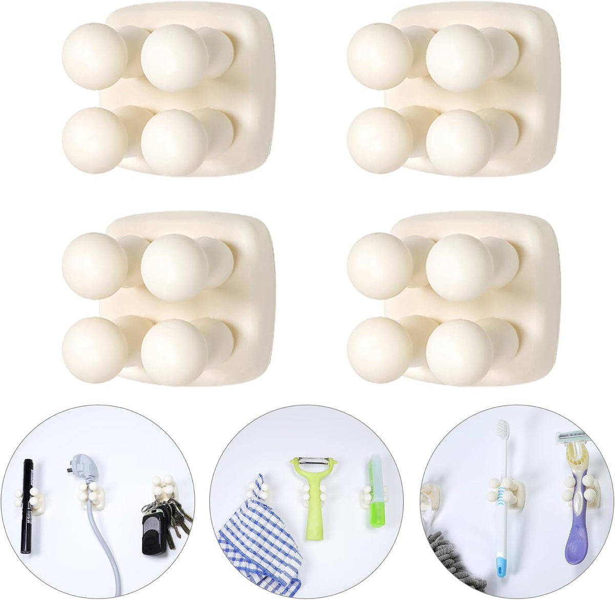 Silicone Toothbrush Holder Multi-Function Hook Waterproof self Adhesive Single Toothbrush Hook Plug Holder for Wall for Hanging Bathroom Kitchen Living Room Office (Square-Cream)