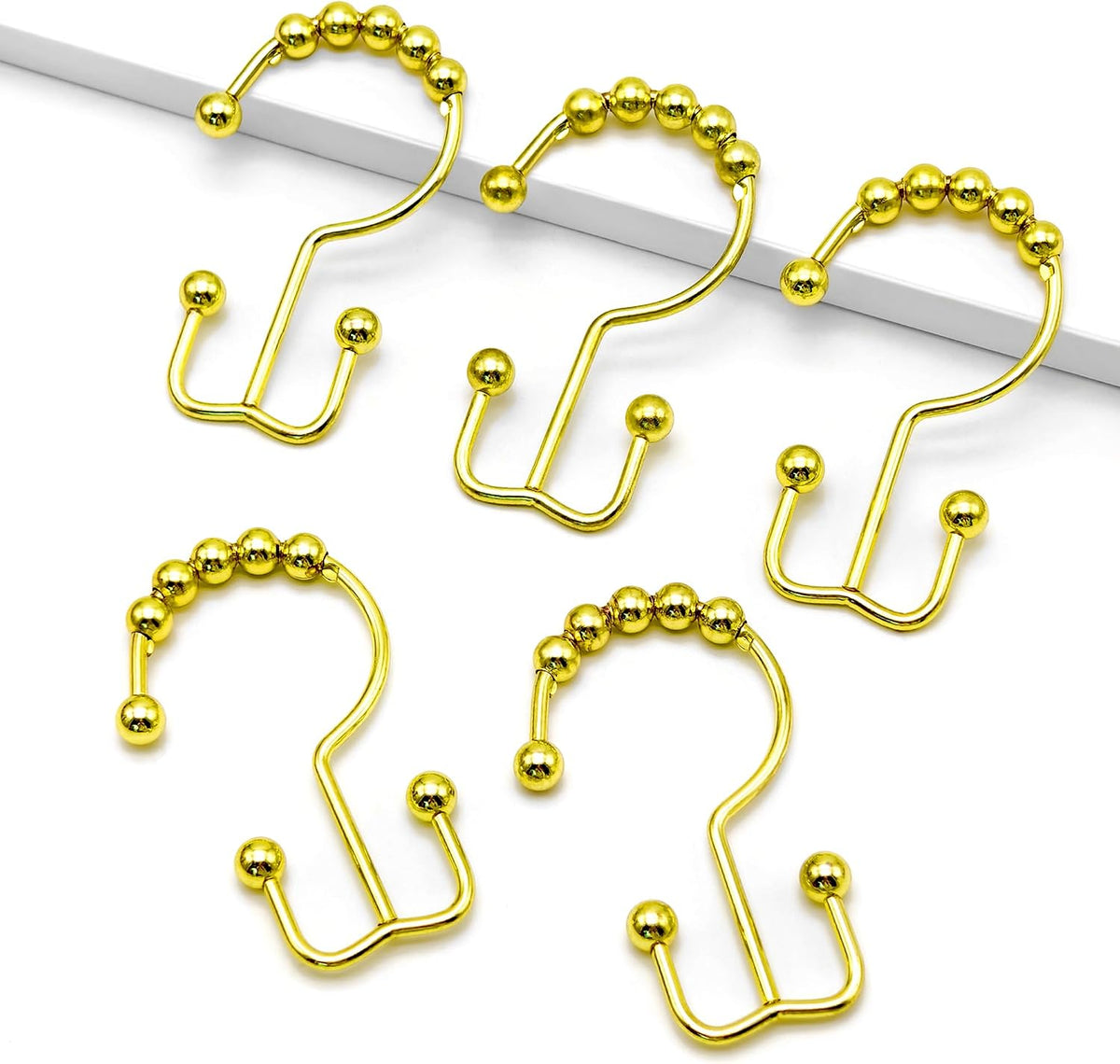 Shower Curtain Hooks, 12 Pcs Rustproof Metal Shower Curtain Rings,Free Sliding Double Shower Hooks for Shower Curtain & Liners, Shower Curtain Hangers for Bathroom Shower Curtain Rods Curtains (Gold)