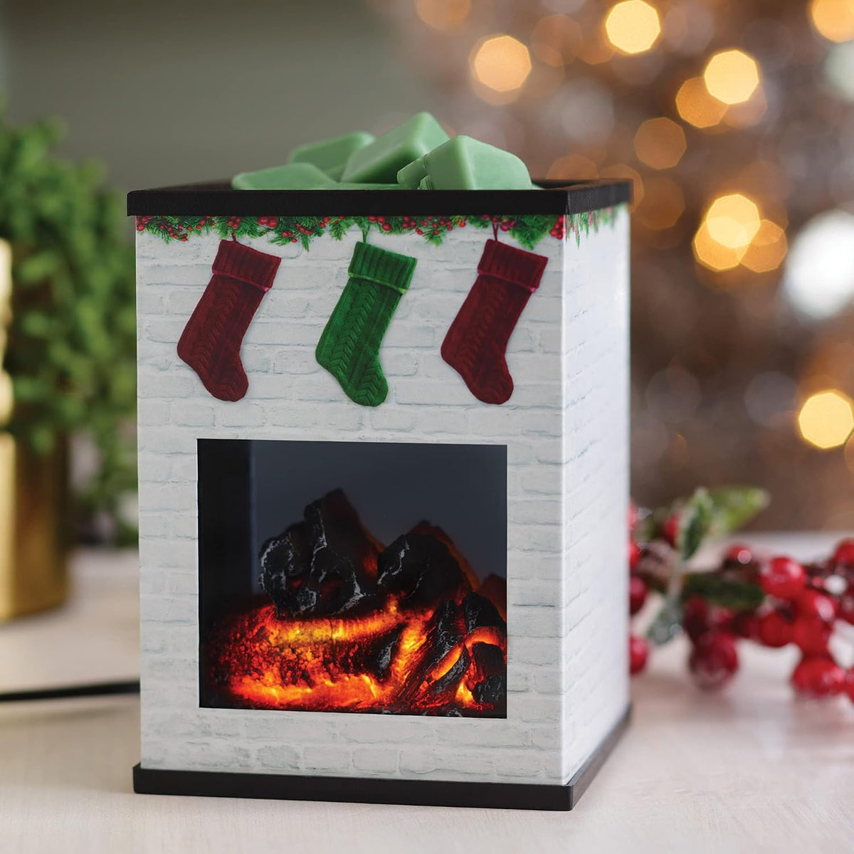 Candle Warmers ETC. Illumination Fragrance Warmer- Light-Up Warmer for Warming Scented Candle Wax Melts and Tarts or to Freshen Room, White Brick Holiday