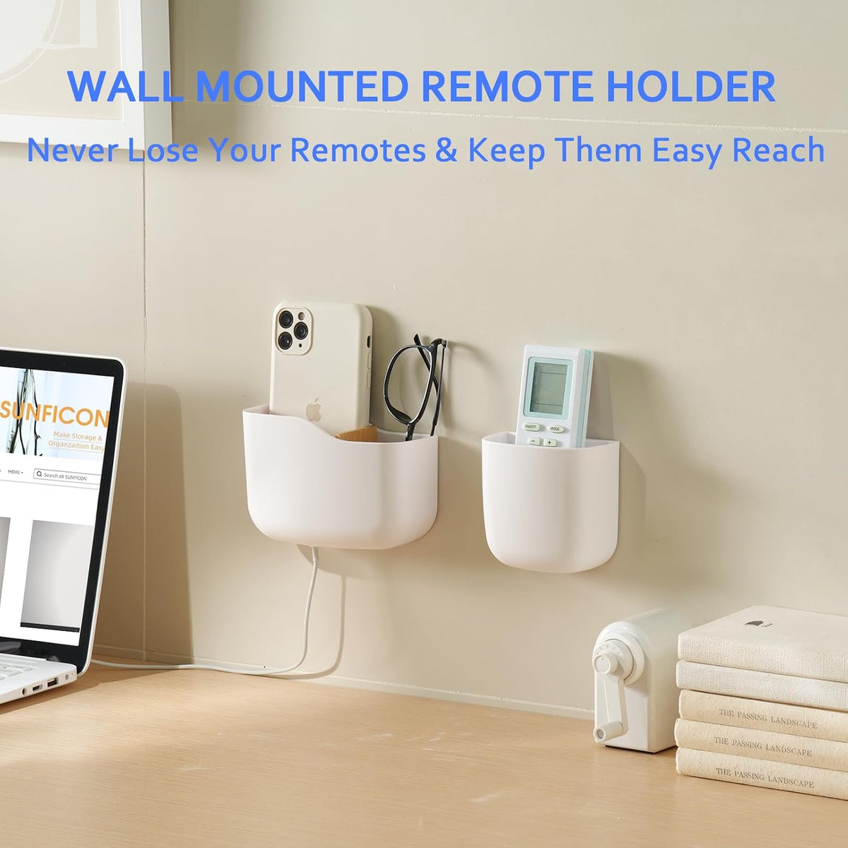 Remote Holder Wall Mount TV FAN Remote Control Holder Bedside Caddy Wall Organizer Phone Holder for Office Adhesive Media Player Controller Holder Box Tray Home Desk Nightstand 2 BIG 2 SMALL WHITE