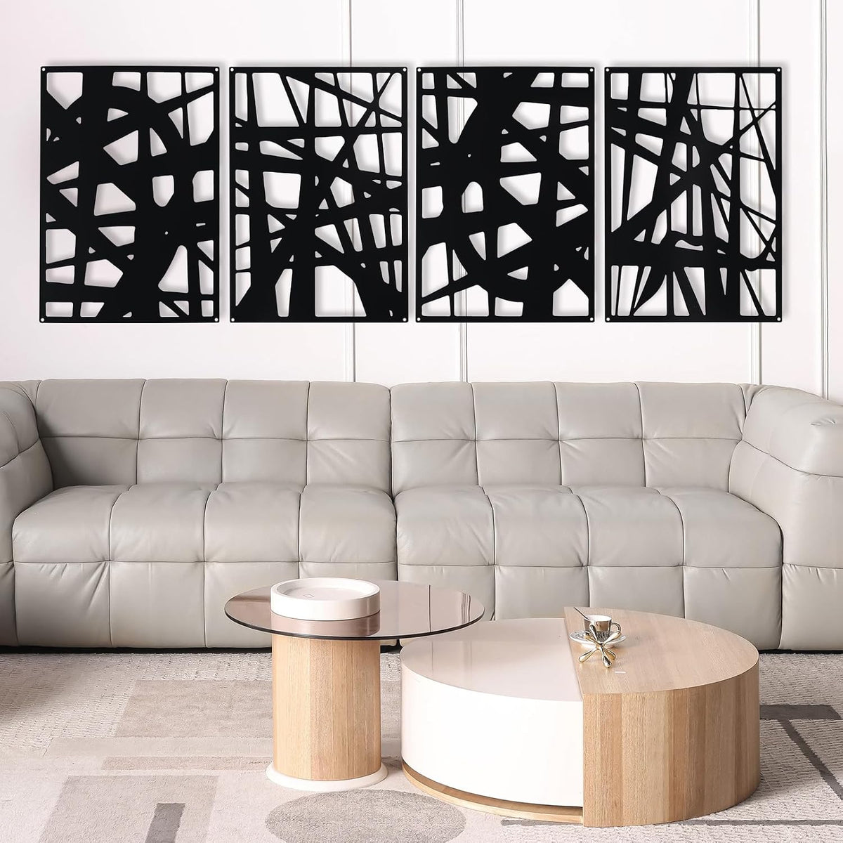 Bdor Black Metal Wall Art Panels Set of 4 Modern Geometric Wall Decor
